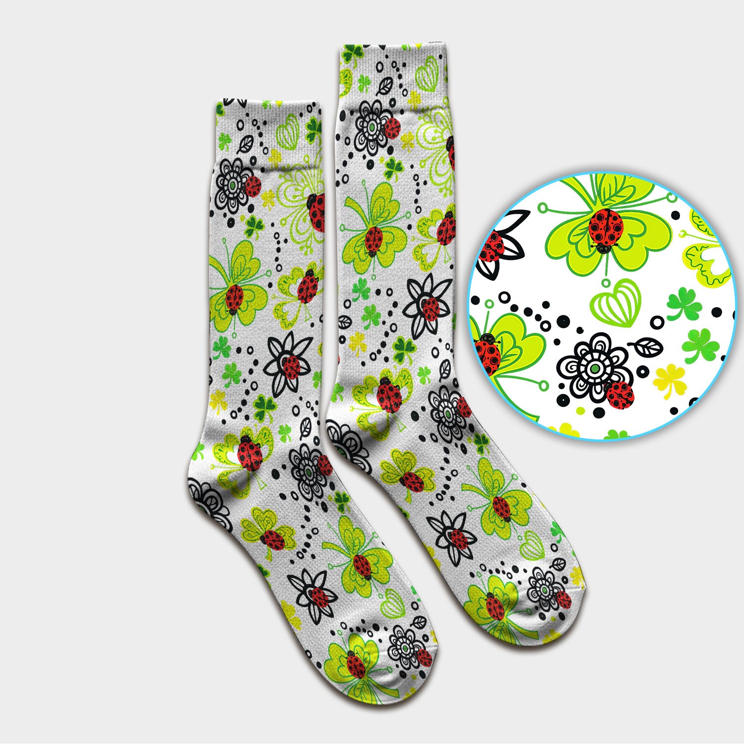 Ladybug Clover Floral Pattern Print Socks, Breathable Fabrics Medical Uniform