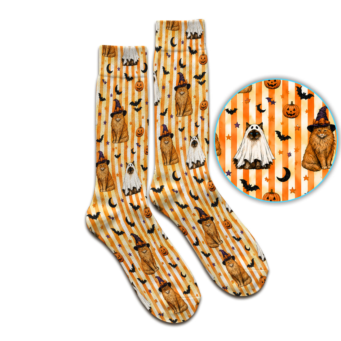 Halloween Cat Print Socks, Adult Socks for Men and Women