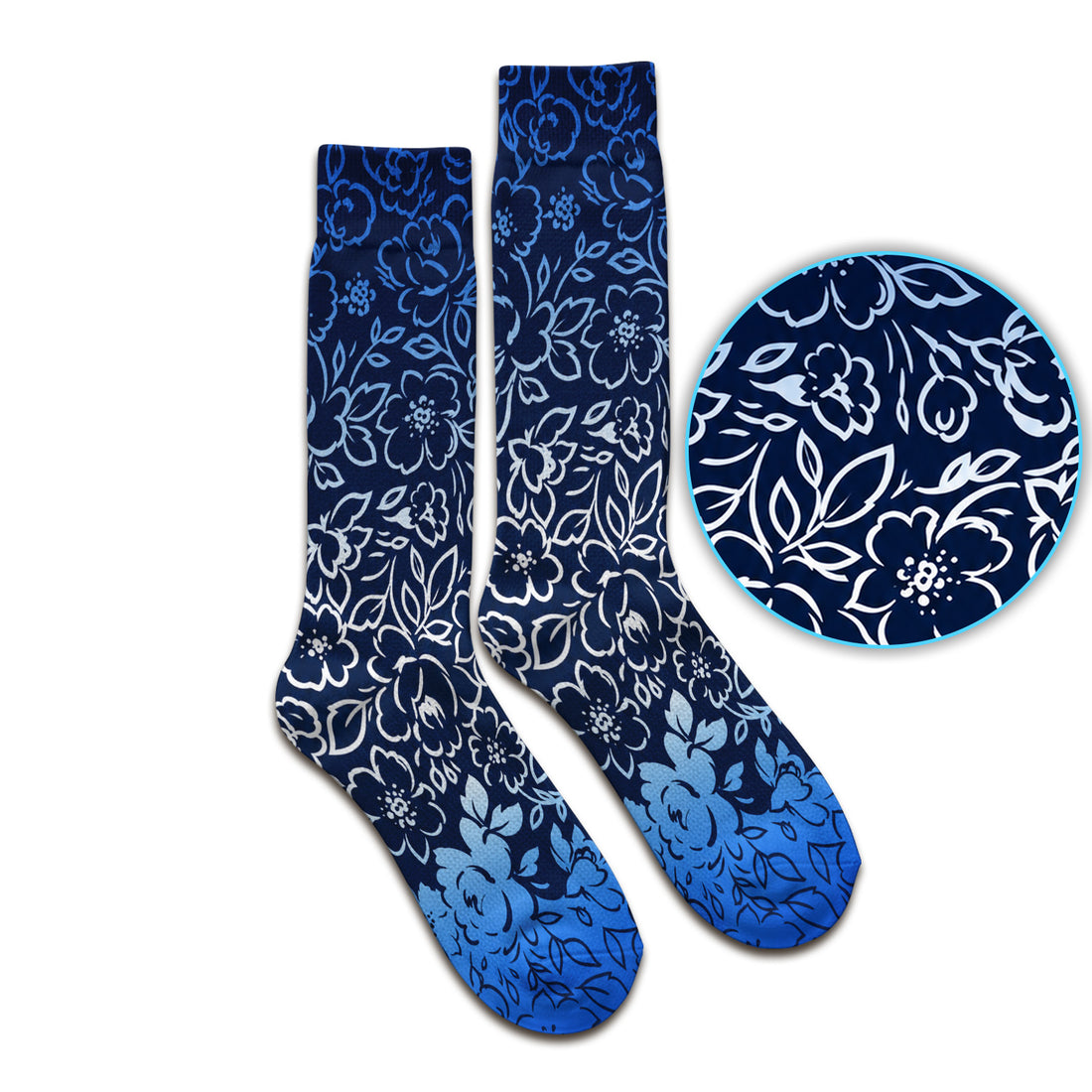 Navy Botanical Flower Print Socks, Adult Socks for Men and Women