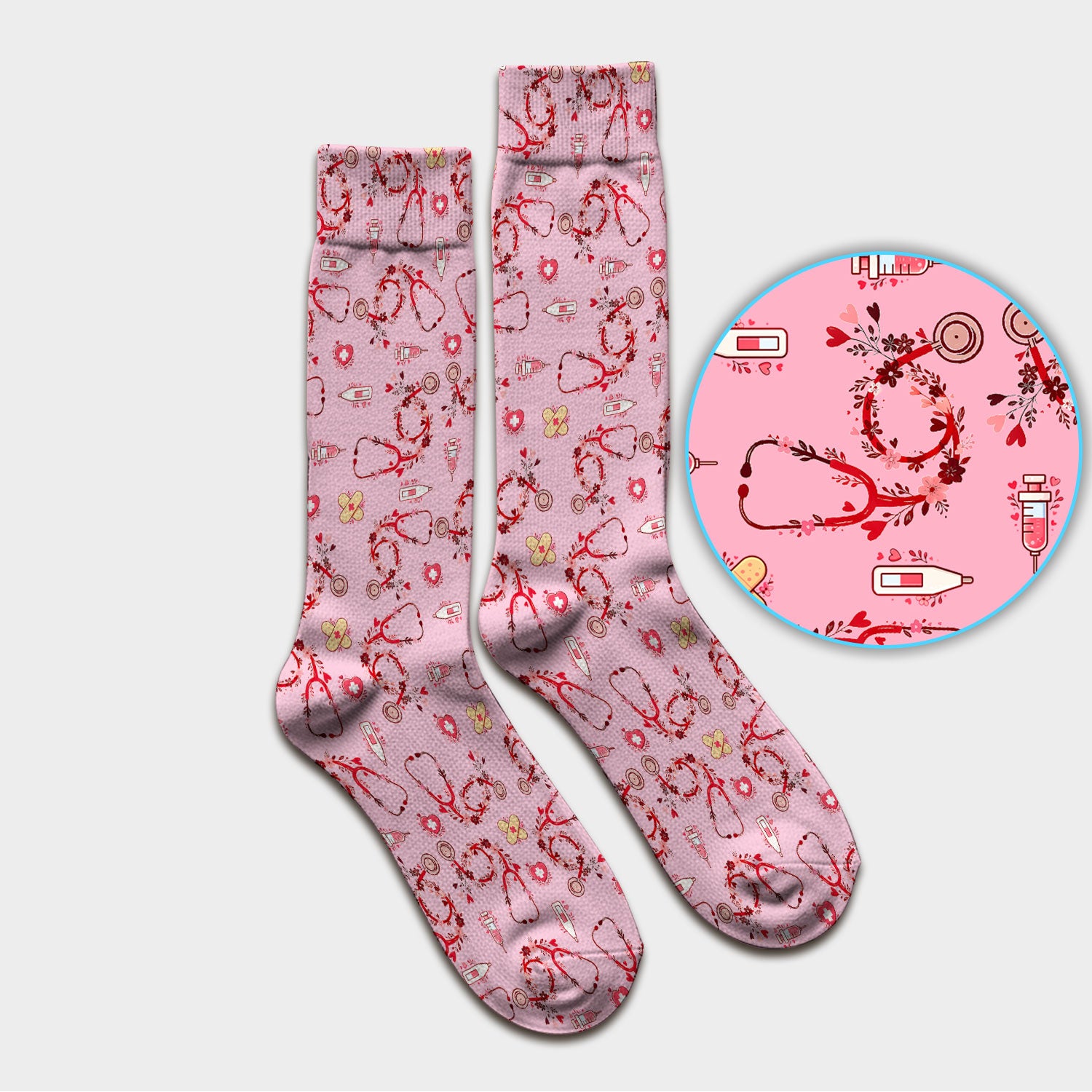 Heart Stethoscope Medical Pattern, Socks for Nurse Doctor