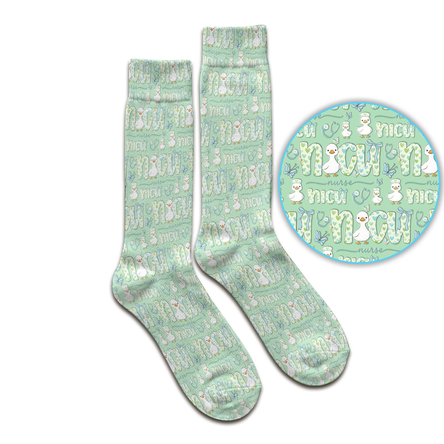 NICU Nurse Duck Pattern Socks, Breathable Fabrics Medical Uniform
