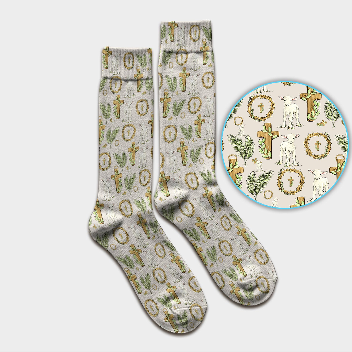 Faith Lamb Cross Pattern Medical Socks, Adult Socks for Men and Women