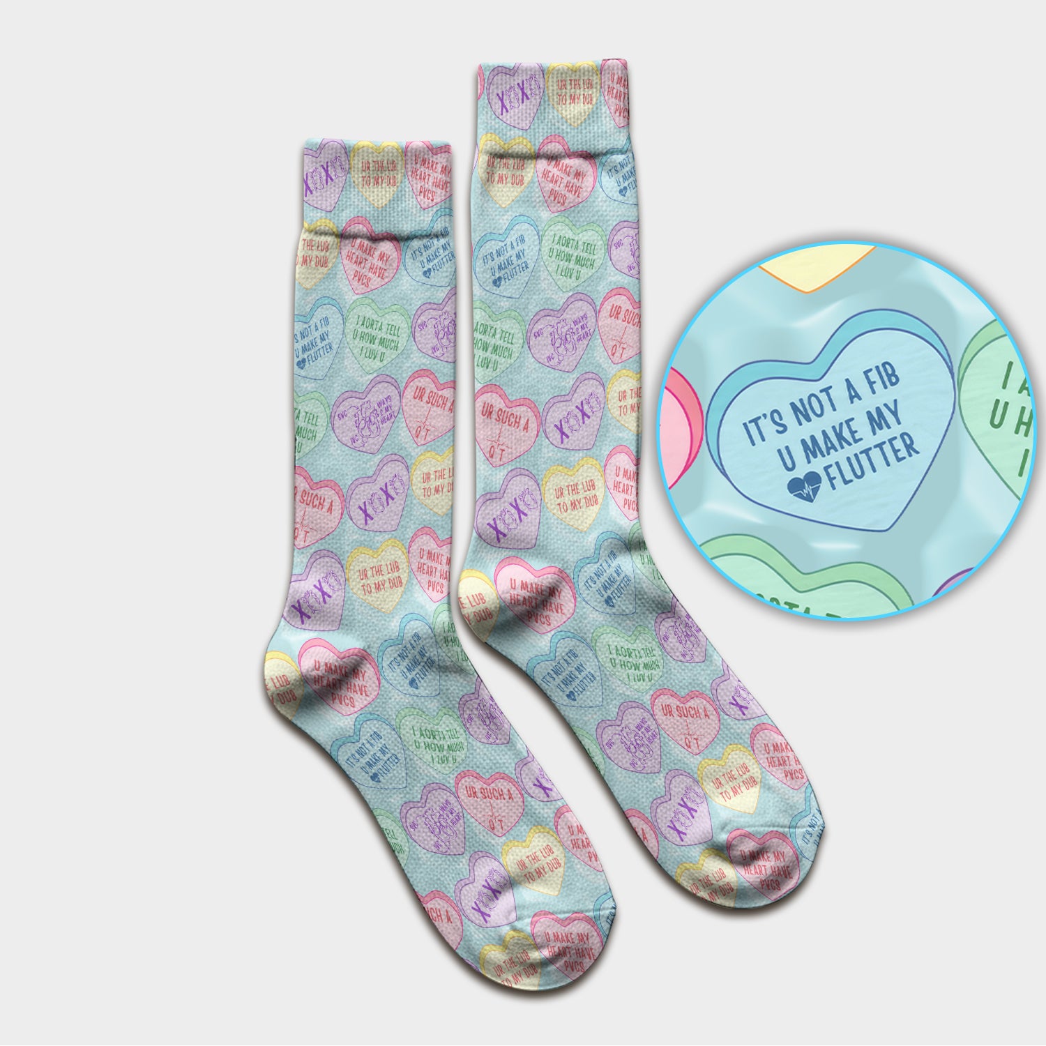 Medical Candy Heart Valentine Pattern Socks, Fun Medical Pattern, Adult Socks for Men and Women