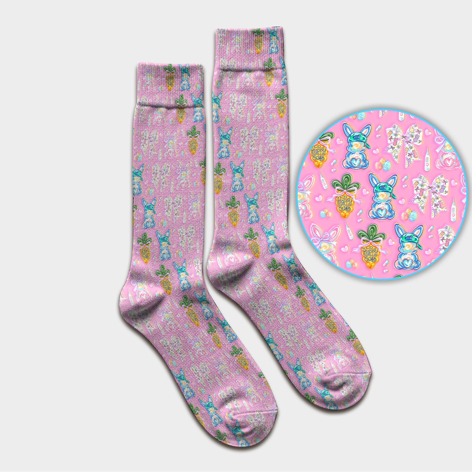 Easter Bunny Carrot Bow Floral Print Socks, Breathable Fabrics Medical Uniform