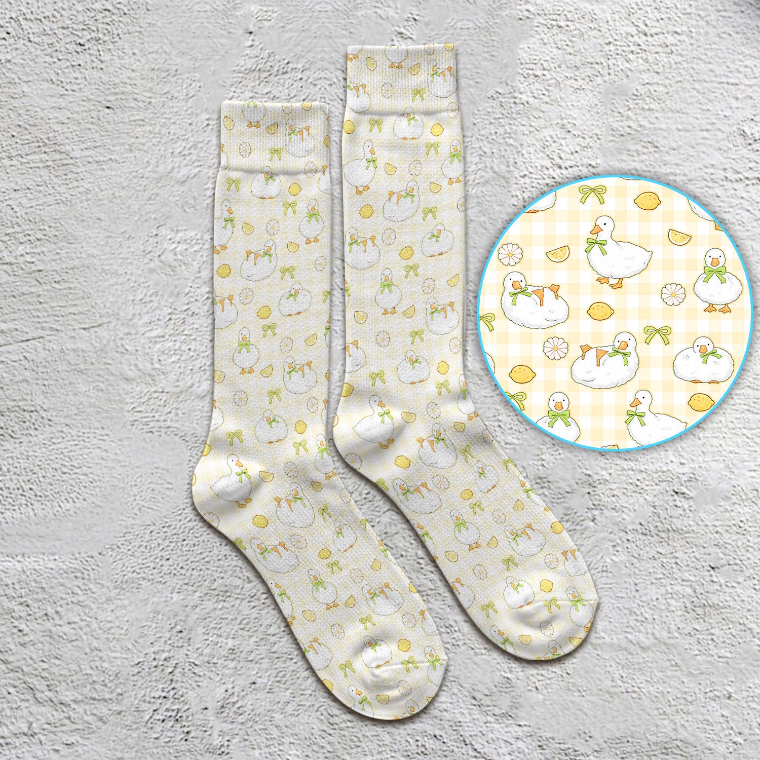 Adorable Ducks Lemon Daisy Pattern Socks, Socks for Nurse Doctor