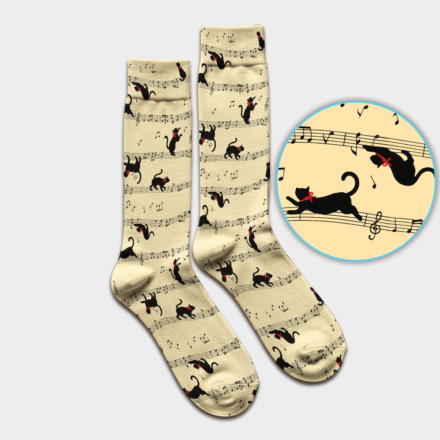 Cute Dancing Black Cat Music Staff Pattern Scrub Socks, Socks for Nurse Doctor