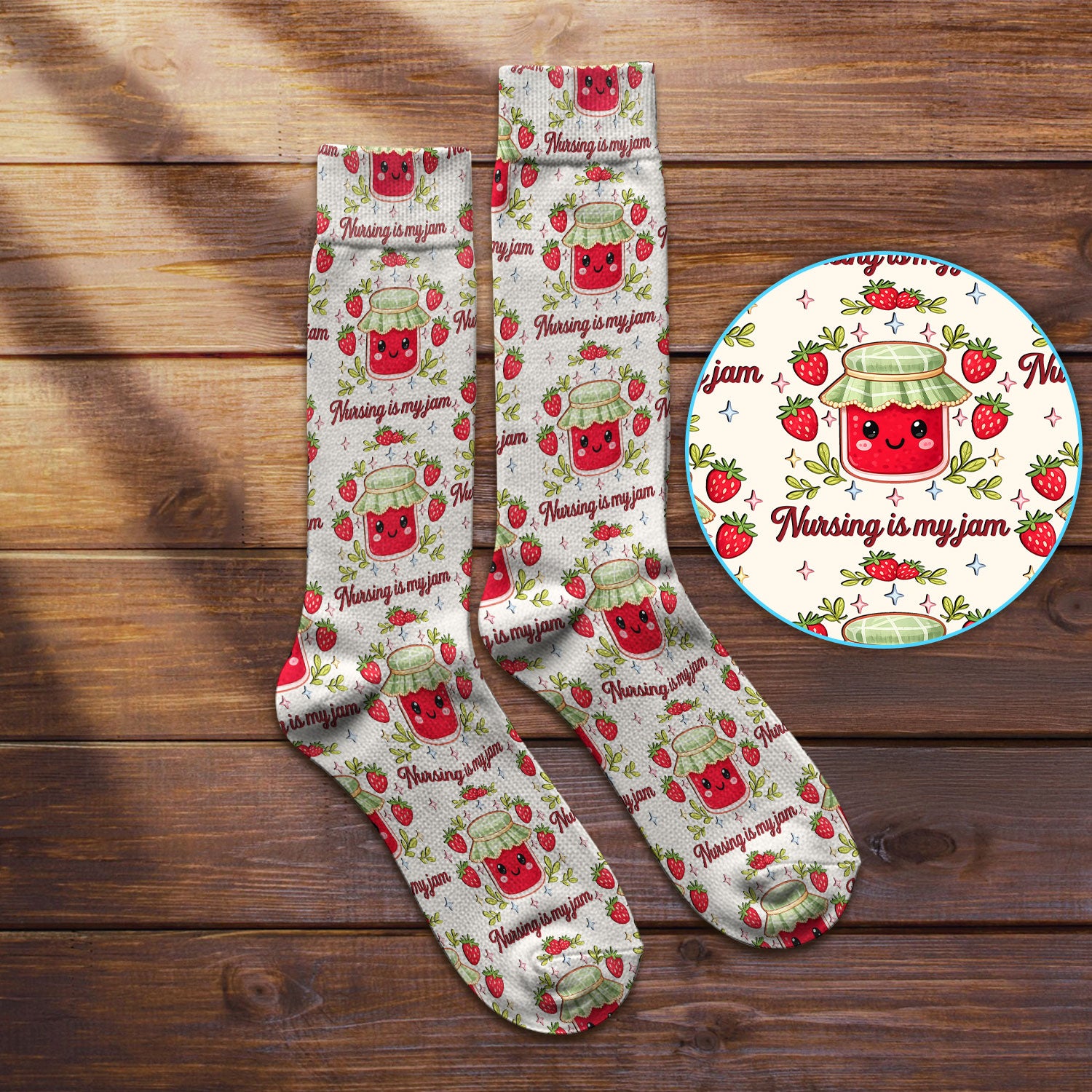 Cute Strawberry Jam Nurse Pattern Socks, Breathable Fabrics Medical Uniform