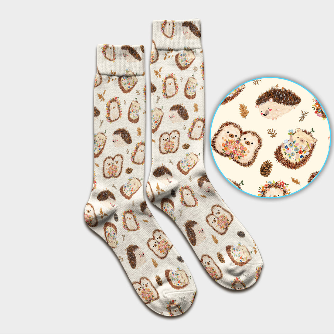 Cute Hedgehog Floral Socks, Breathable Fabrics Medical Uniform