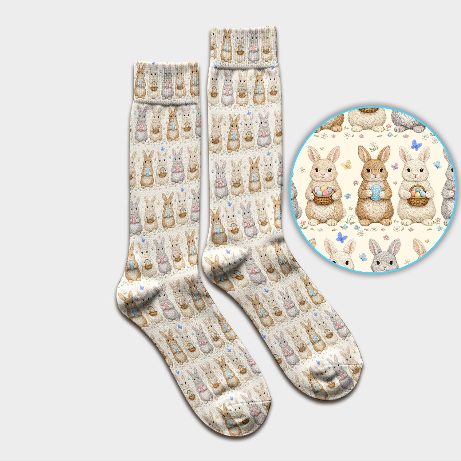 Easter Bunny Basket Pastel Print Socks, Adult Socks for Men and Women