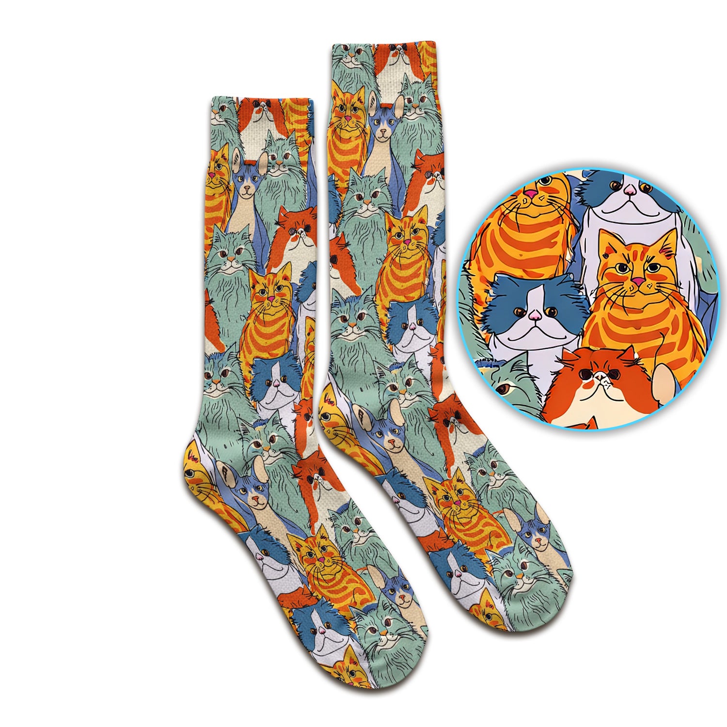 Cute Multicolor Cat Faces Illustration Pattern Nurse Socks, Socks for Nurse Doctor