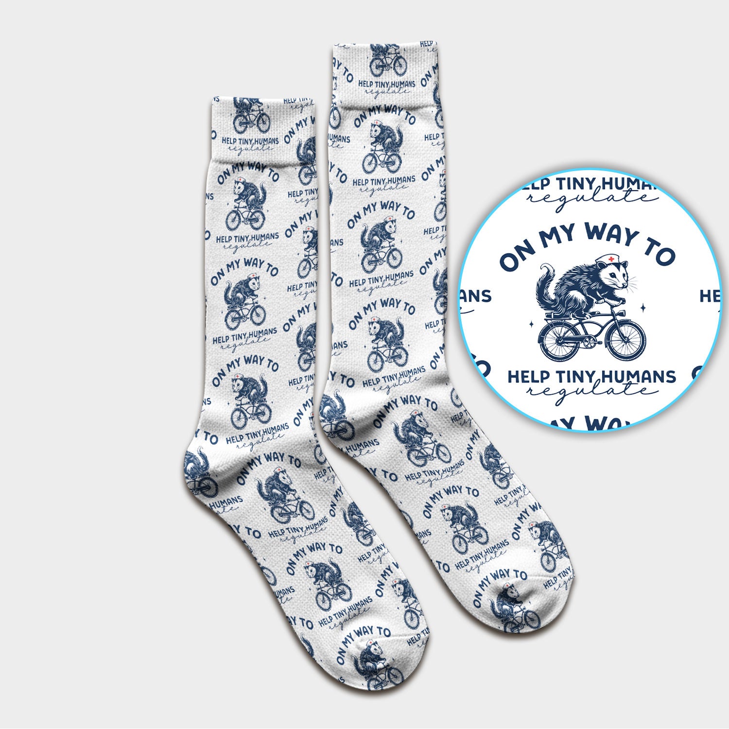 Featuring Biking Opossum With Funny Quote Print Socks, Breathable Fabrics Medical Uniform