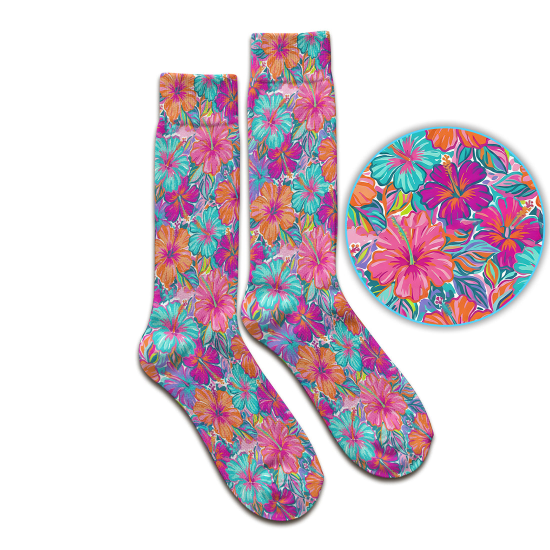 Vibrant Hibiscus Tropical Floral Pattern Socks, Adult Socks for Men and Women