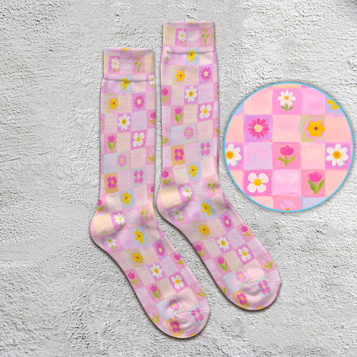 Colorful Mixed Flowers Pattern Socks, Breathable Fabrics Medical Uniform