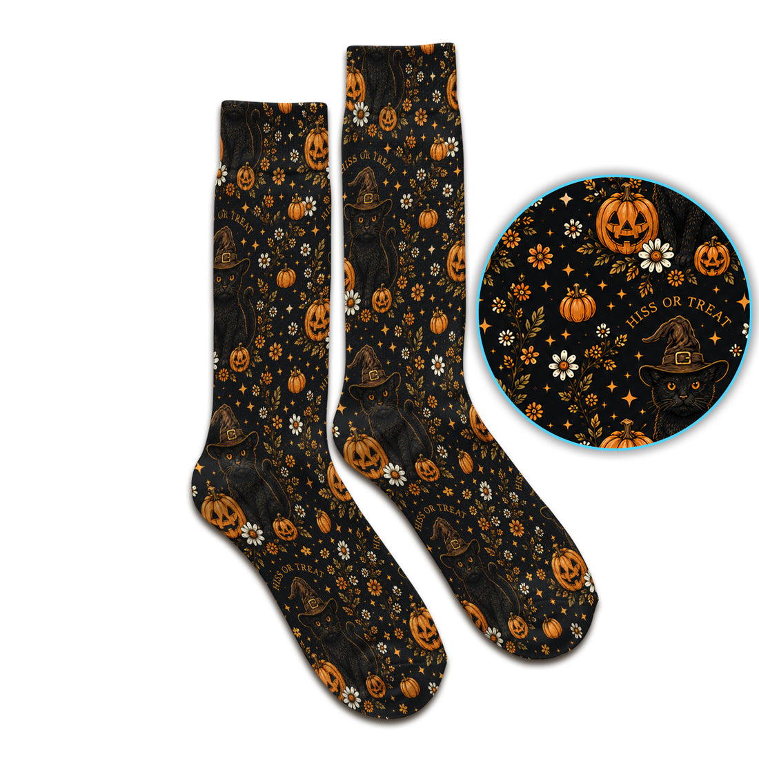 Halloween Black Cat Pumpkin Floral Socks, Adult Socks for Men and Women