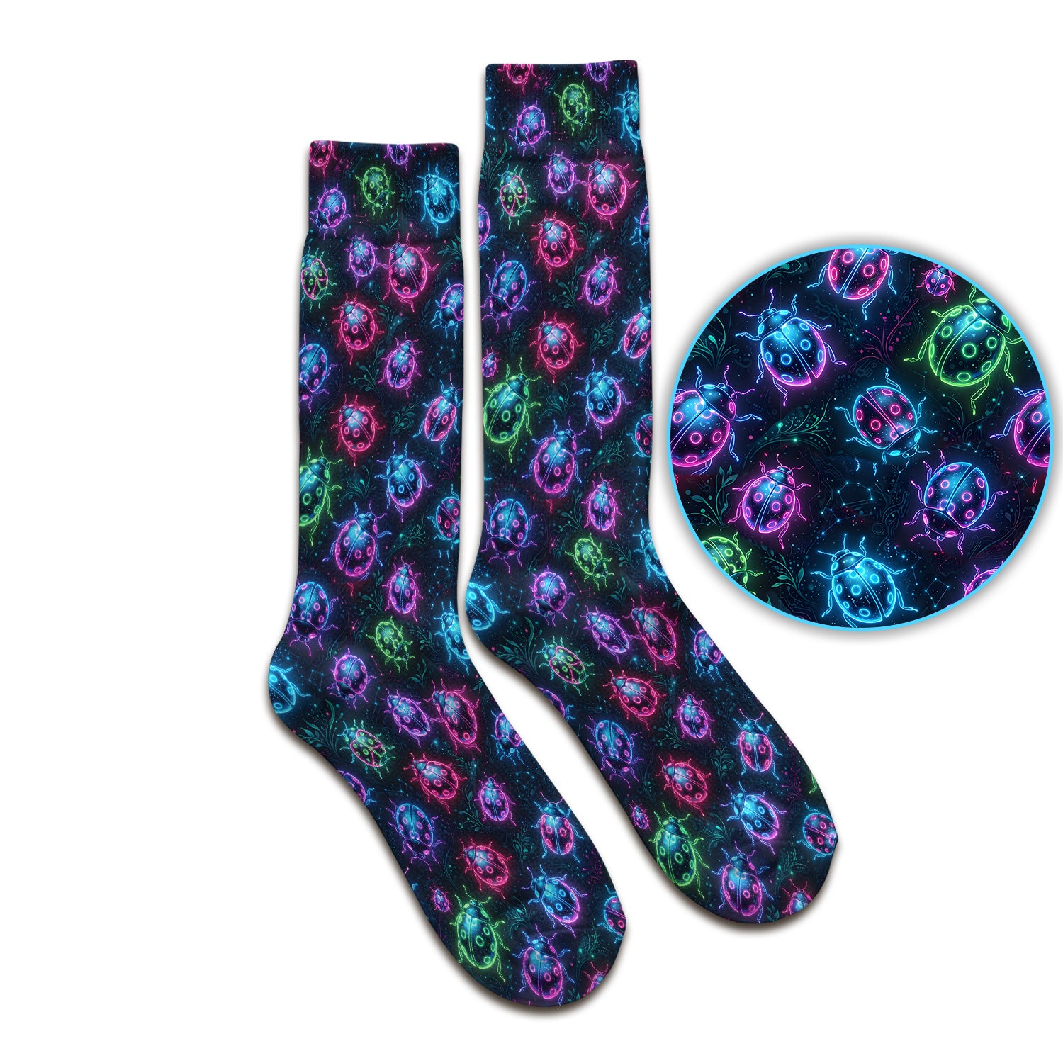 Colorful Neon Ladybug Pattern Socks, Adult Socks for Men and Women