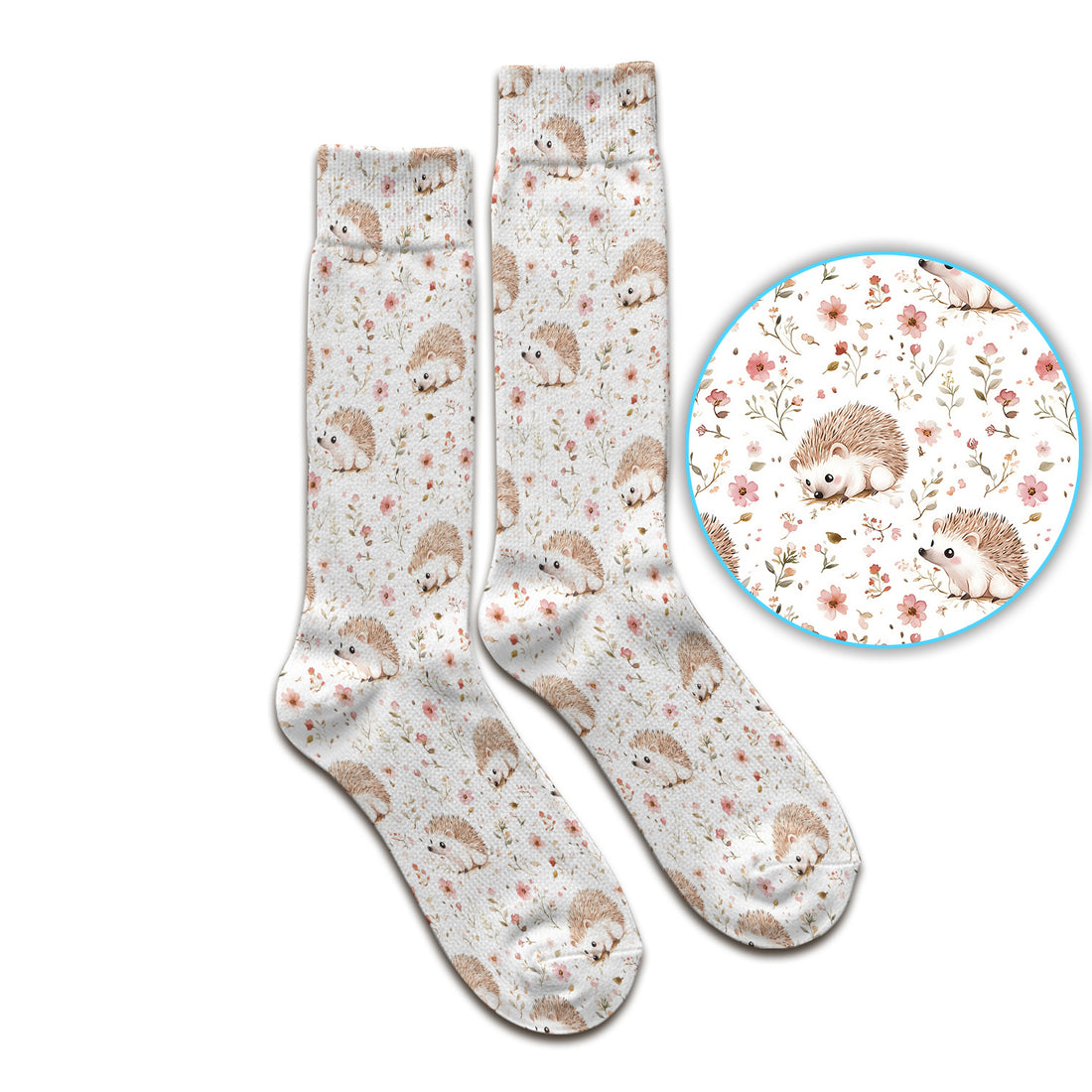 Cute Hedgehog Wildflower Garden Pattern Socks, Adult Socks for Men and Women