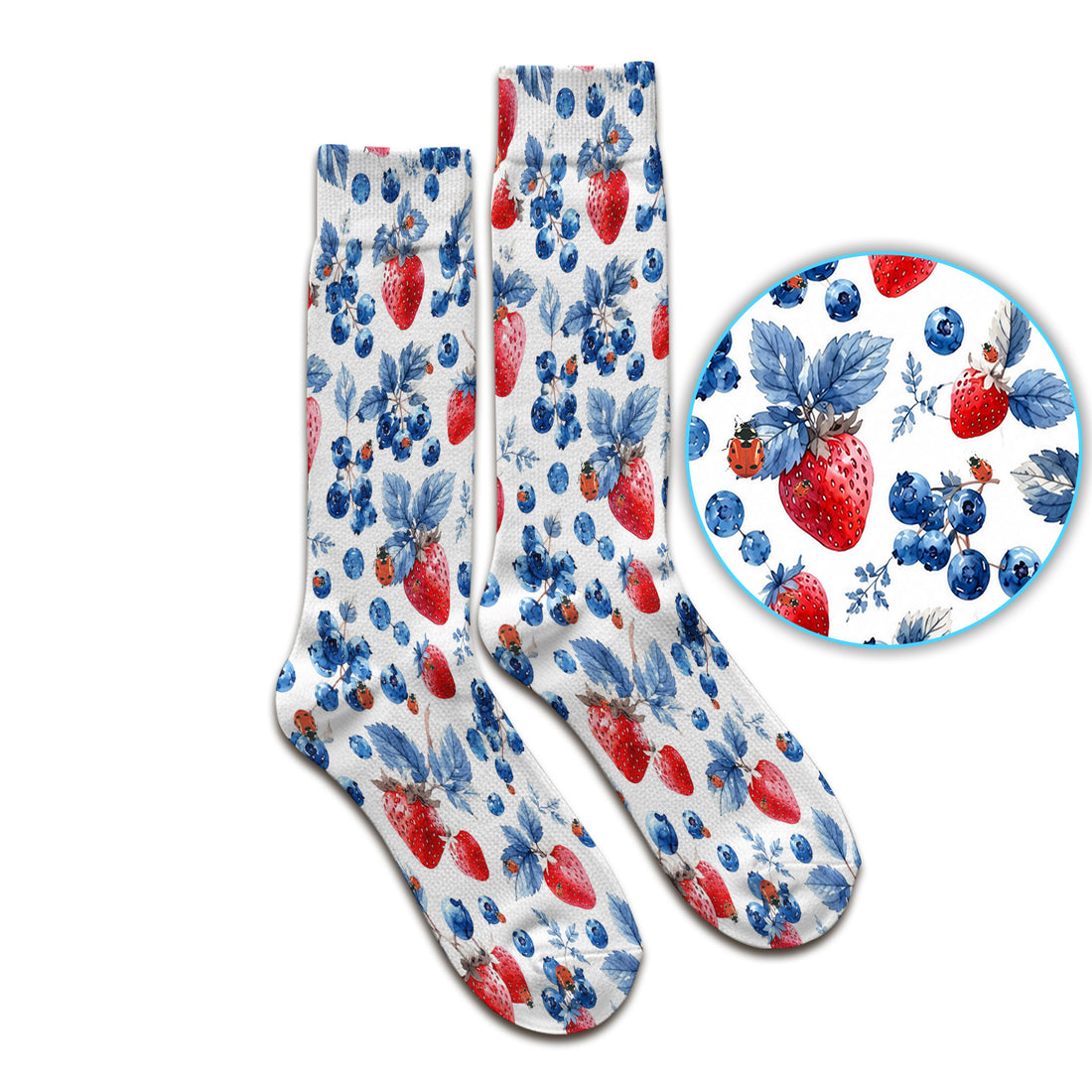 Cute Strawberry Blueberry Ladybug Pattern Socks, Adult Socks for Men and Women