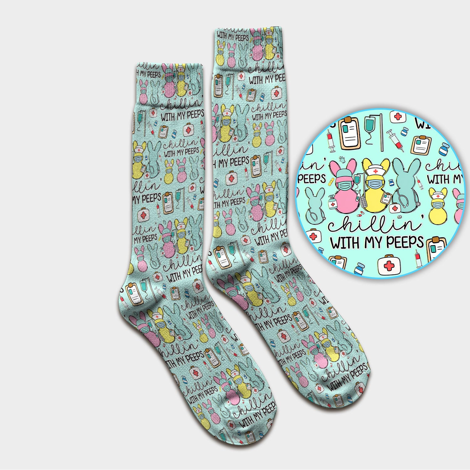 Cute Bunny Nurse Chillin With My Peeps Socks, Socks for Nurse Doctor
