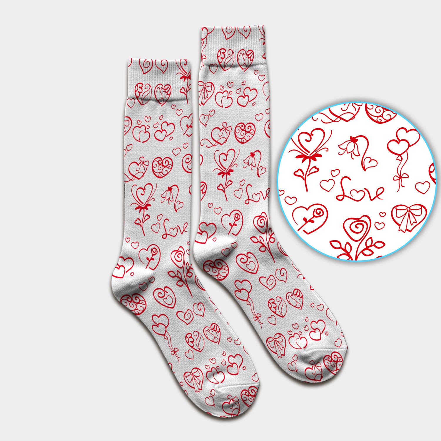 Cute Valentine Heart Scrub Socks, Artistic Heart Pink Love Line Art Pattern Nurse Sock, Comfortable Scrubs For Nursing