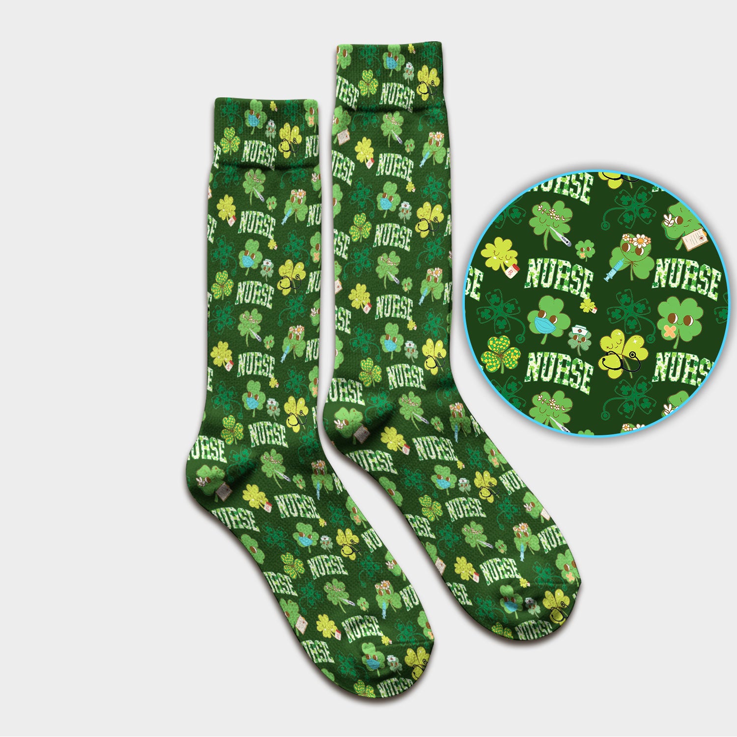 Lucky Shamrock Nurse Scrub Socks, St. Patrick’s Day Nursing Sock, Breathable Fabrics Nursing Uniform