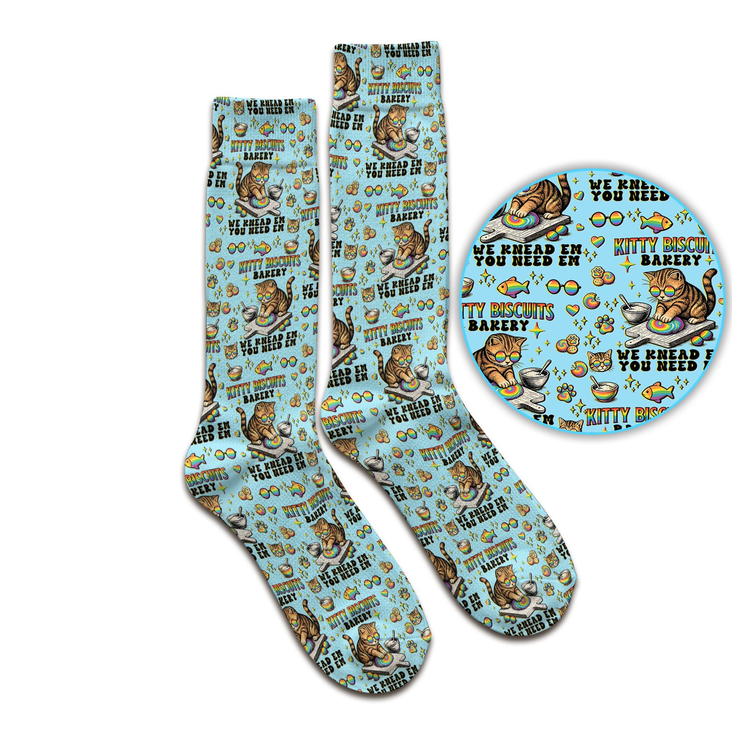 Pride Nurse Cat Baking Rainbow Dough Pattern Sock, Breathable Fabrics Medical Uniform