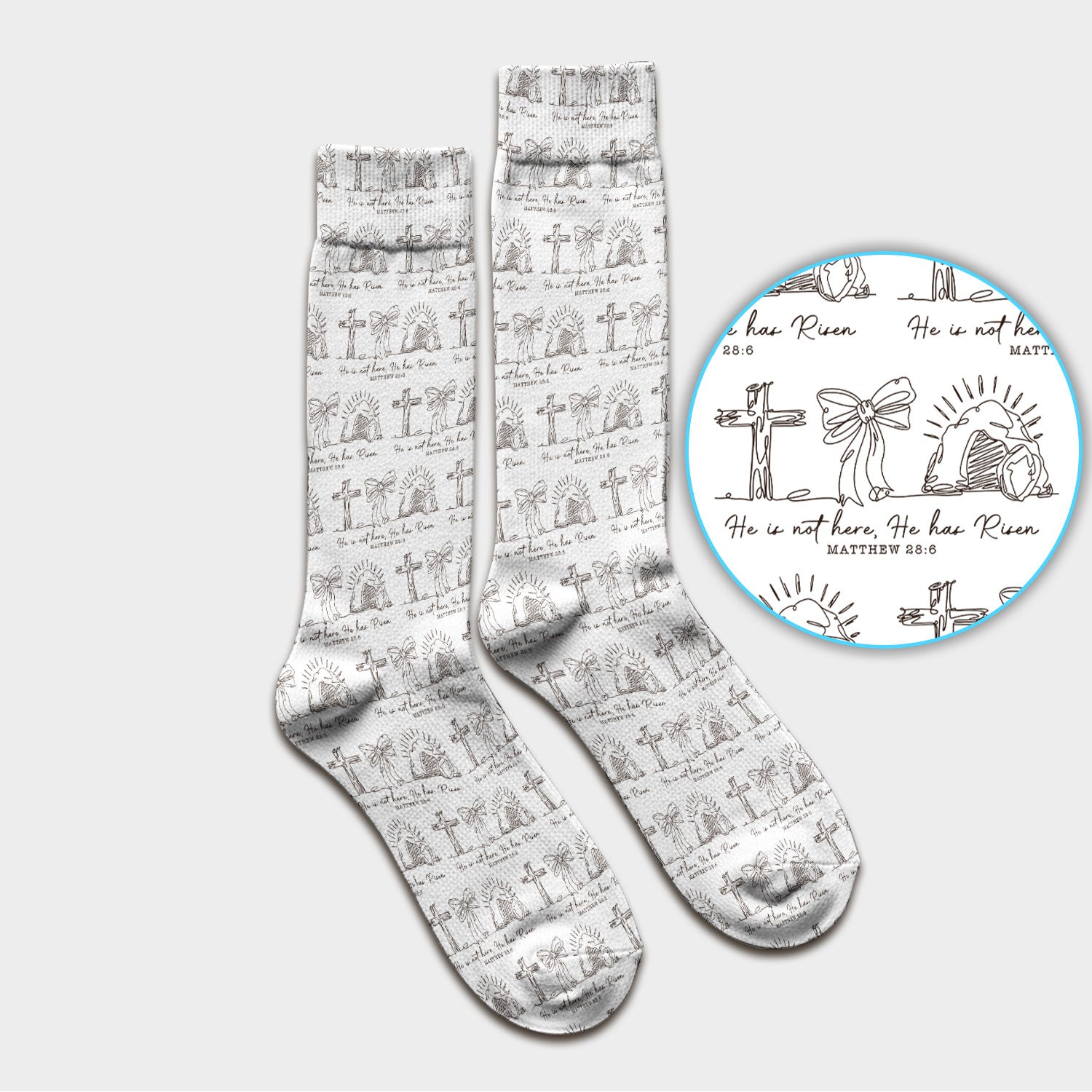 Christian Cross He Is Risen Pattern Socks, Adult Socks for Men and Women