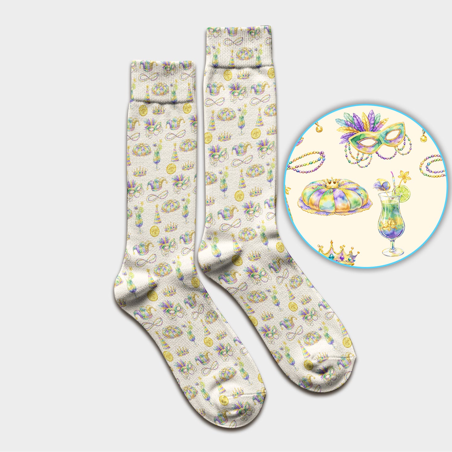 Mardi Gras Mask Scrub Socks, Elegant Carnival Pattern Nurse Sock For Women, Breathable Fabrics Nursing Uniform