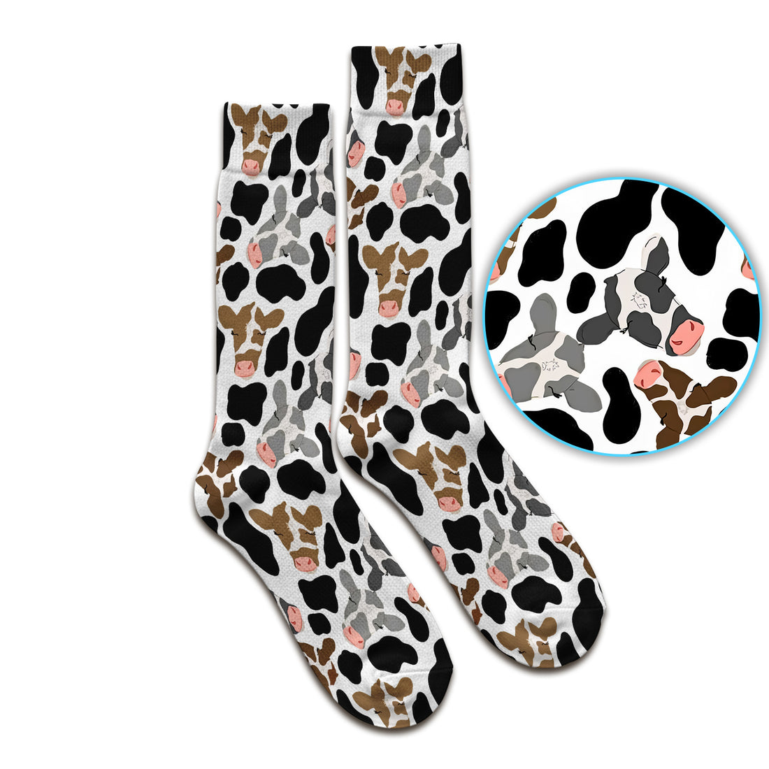 Cute Cow Face Black White Pattern Nurse Socks, Adult Socks for Men and Women