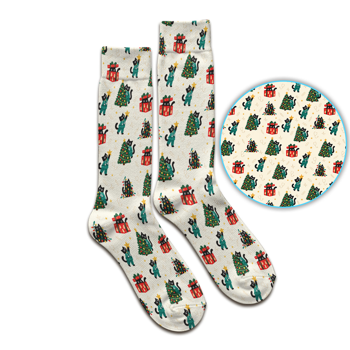 Christmas Black Nurse Cats And Trees Socks, Adult Socks for Men and Women
