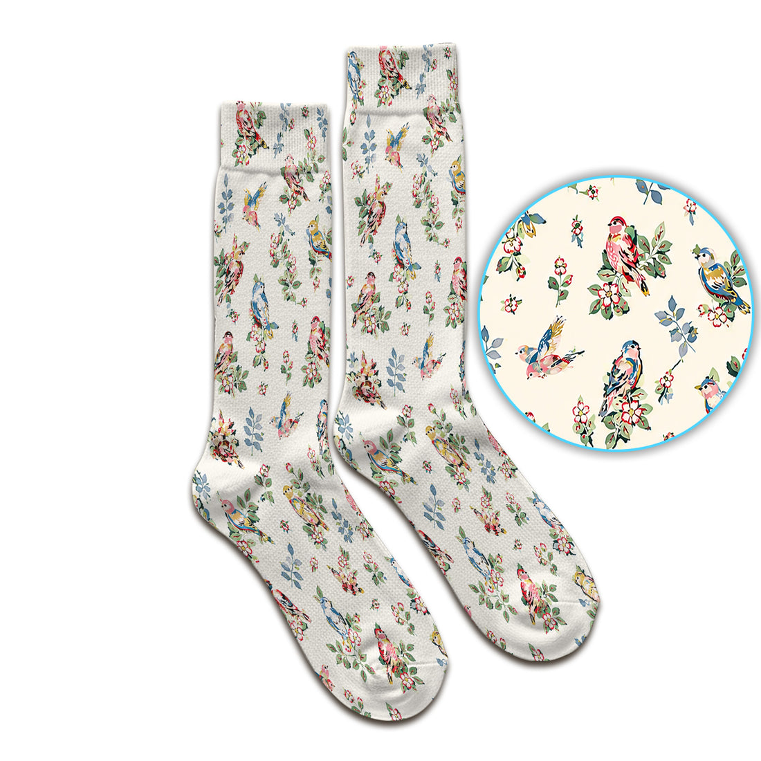 Cute Vintage Birds Blossom Pattern Socks, Adult Socks for Men and Women