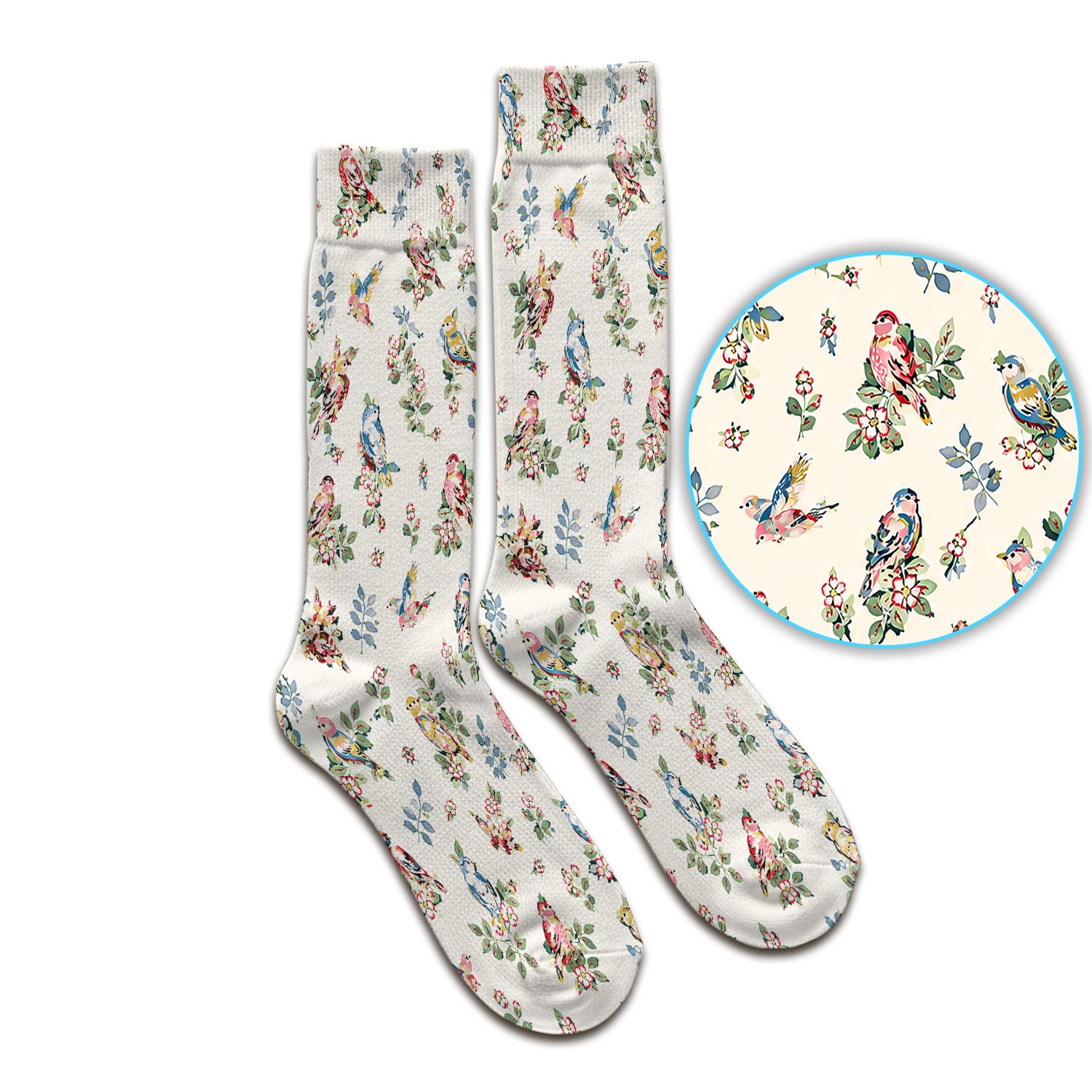 Cute Vintage Birds Blossom Pattern Socks, Adult Socks for Men and Women