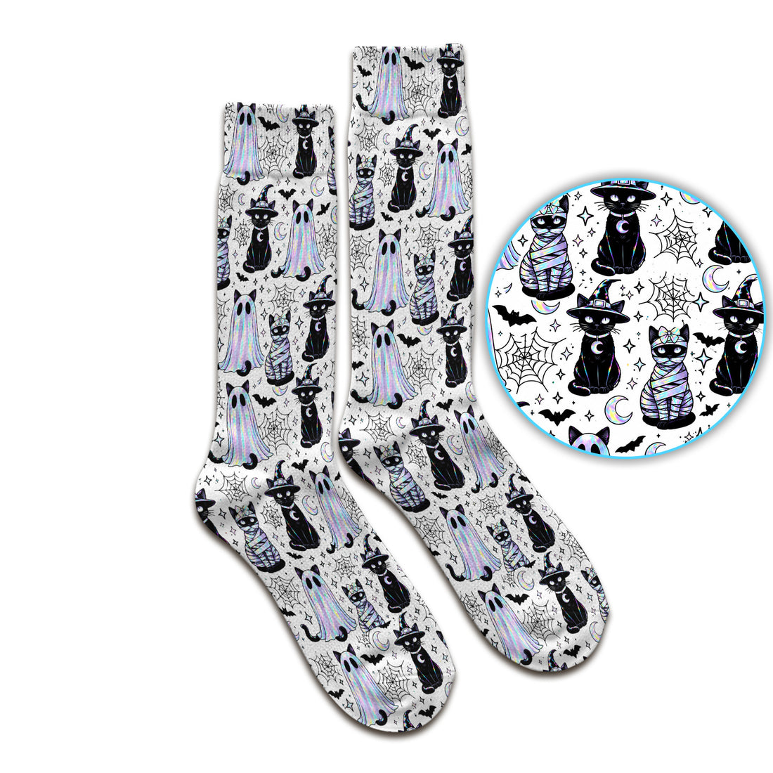 Ghost Witch Cat Pattern Socks, Adult Socks for Men and Women