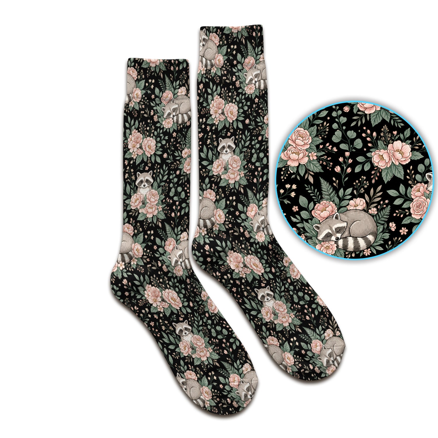 Sleeping Raccoon Rose Garden Pattern Socks, Breathable Fabrics Medical Uniform