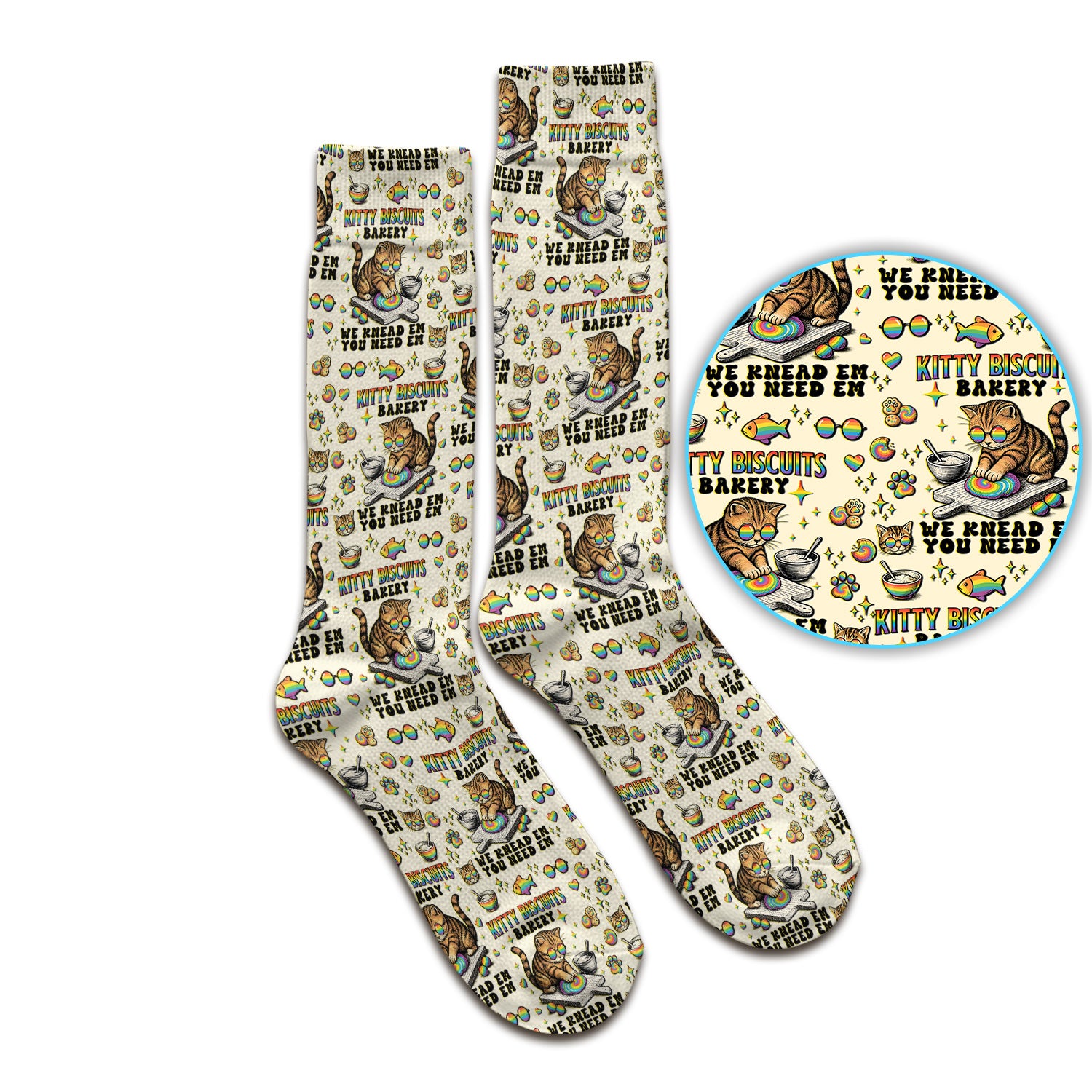 Pride Nurse Cat Baking Rainbow Dough Pattern Sock, Breathable Fabrics Medical Uniform