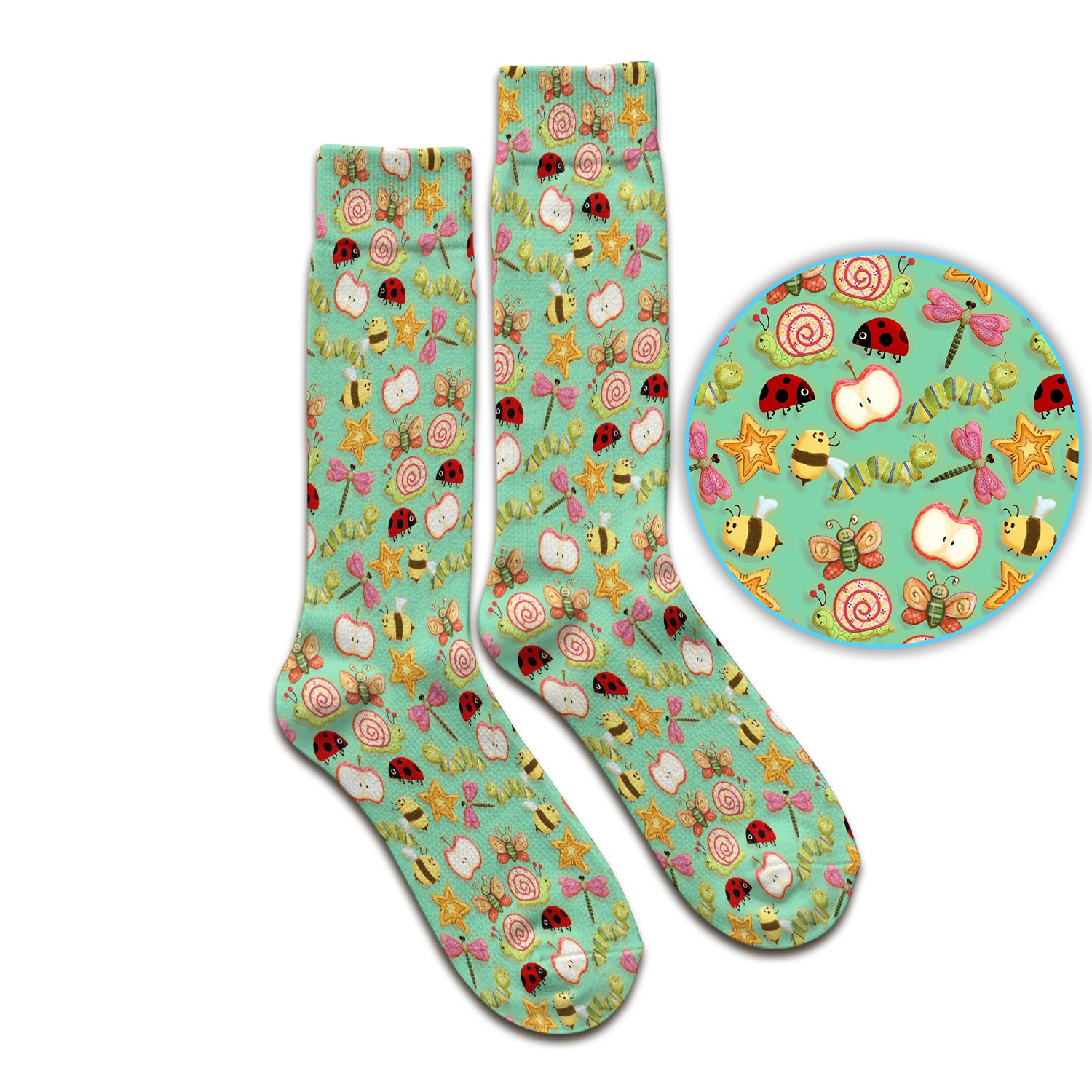 Cute Nurse Snail Ladybug Caterpillar Apple Garden Pattern Socks, Breathable Fabrics Medical Uniform
