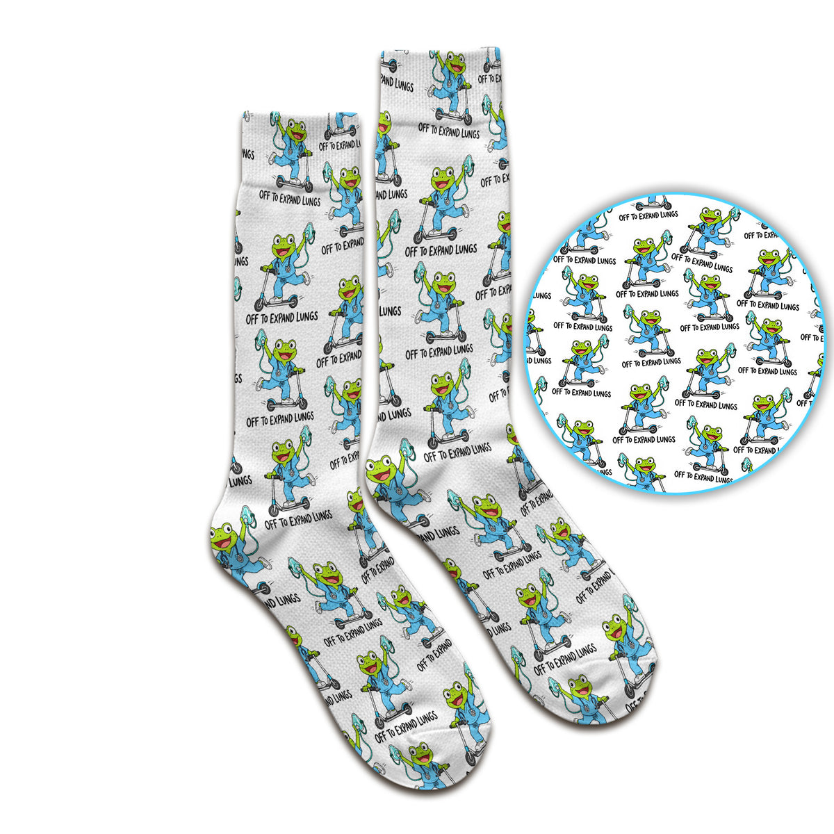 Off To Expand Lungs Frog Pattern Socks, Adult Socks for Men and Women