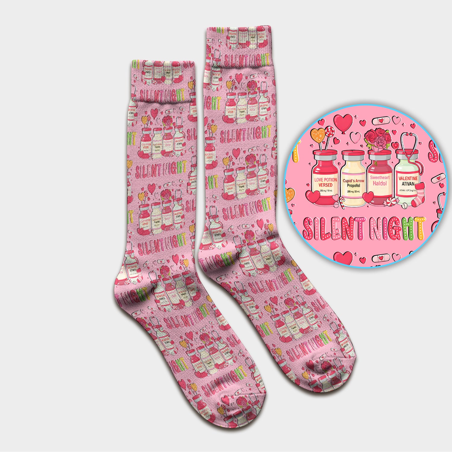 Valentine Silent Night Love Design, Adult Socks for Men and Women