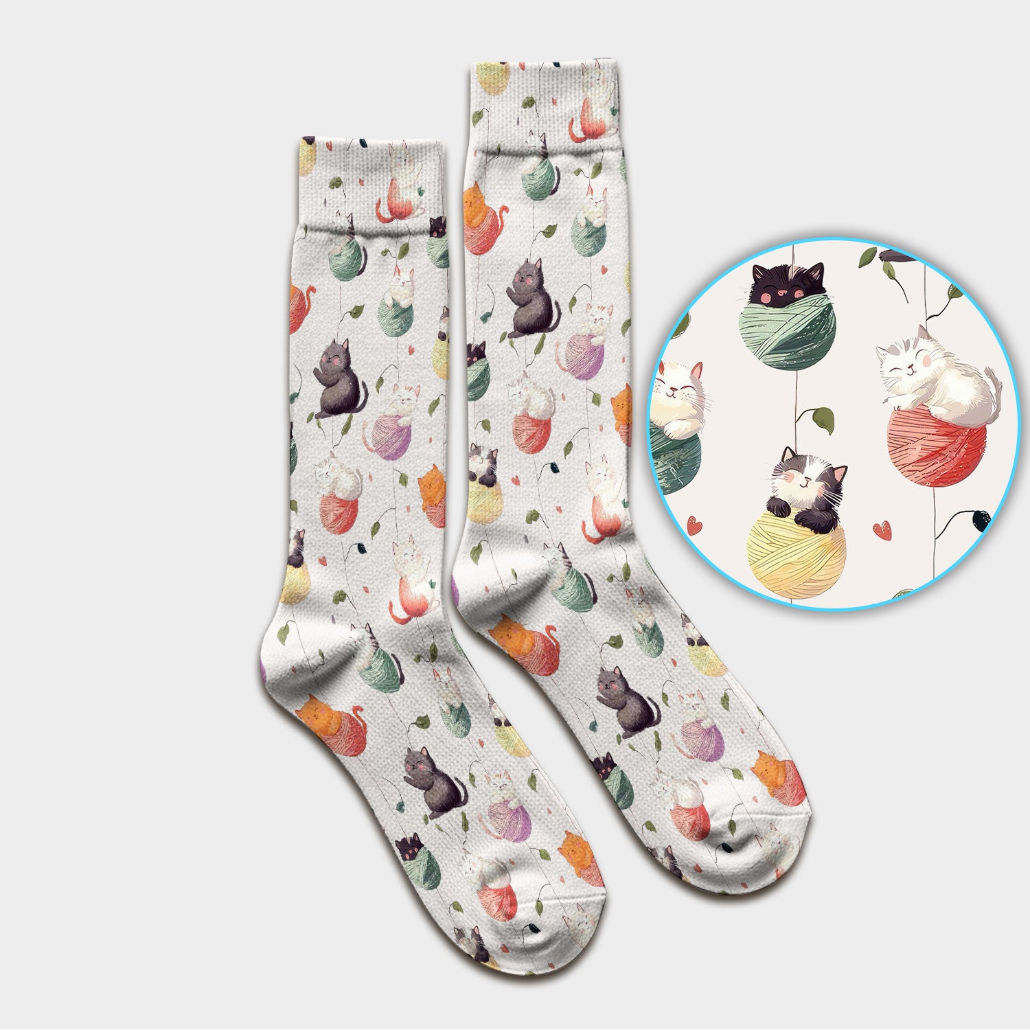 Cute Cats Playing Yarn Balls Pattern Print Sock, Breathable Fabrics Medical Uniform