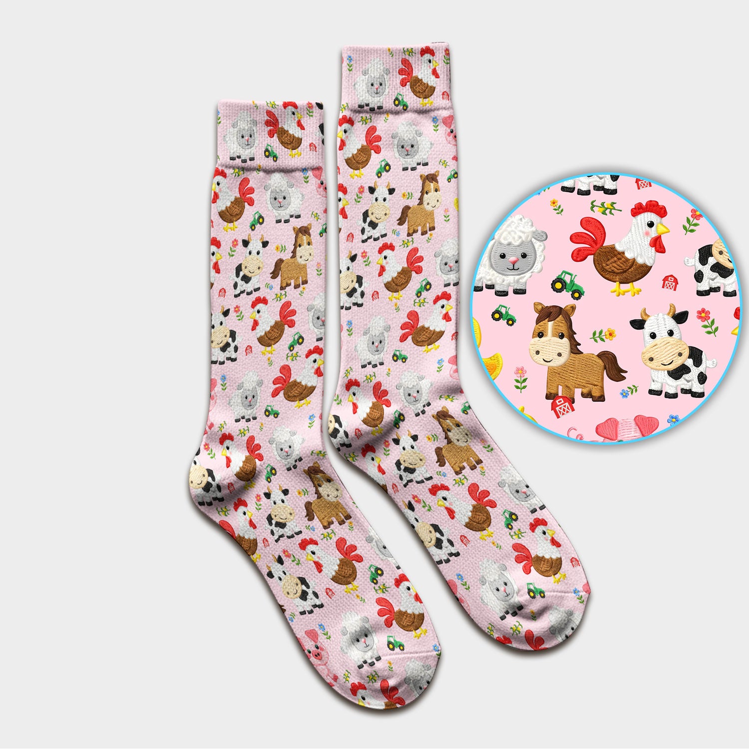 Cartoon Farm Animal Pattern Socks, Breathable Fabrics Medical Uniform