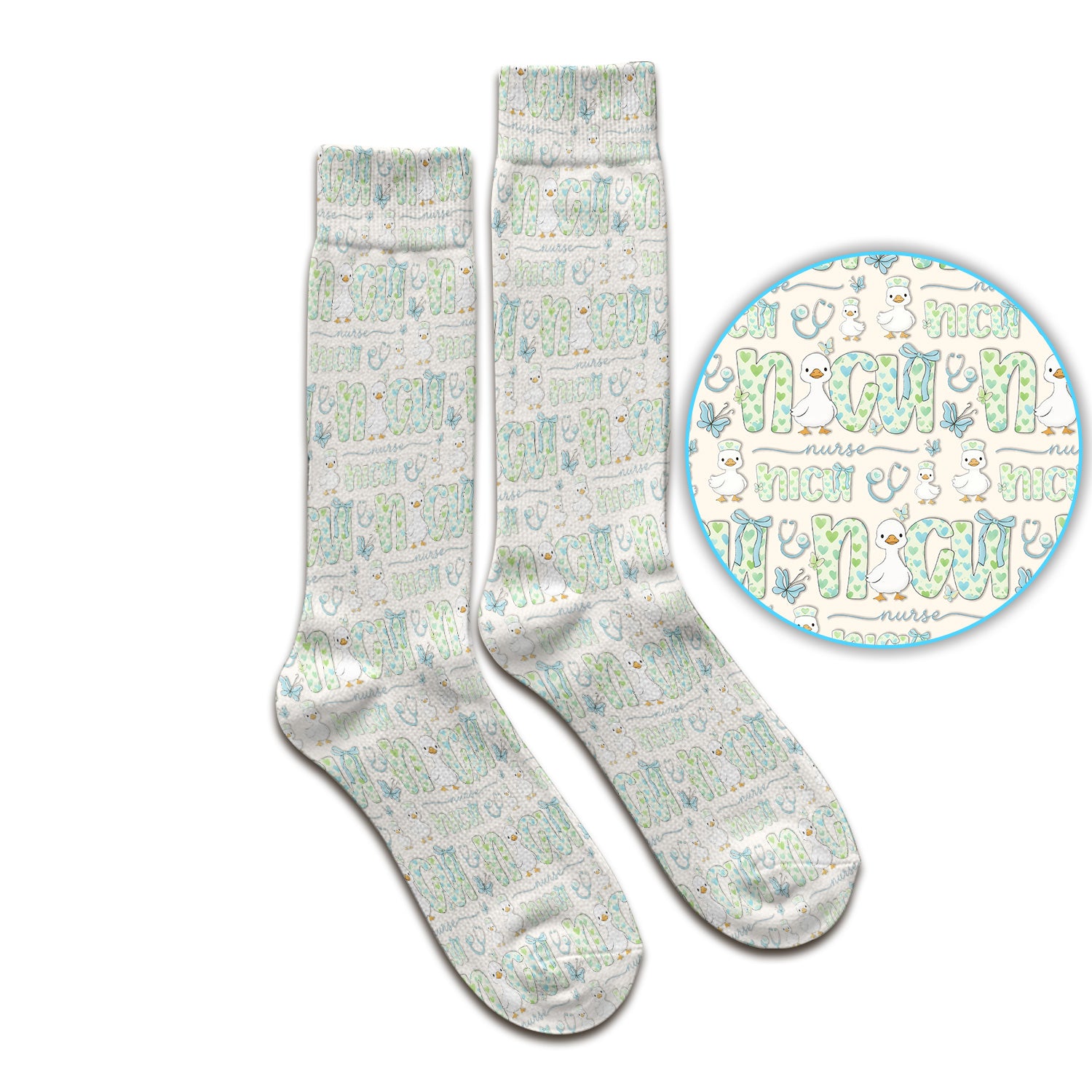 NICU Nurse Duck Pattern Socks, Breathable Fabrics Medical Uniform