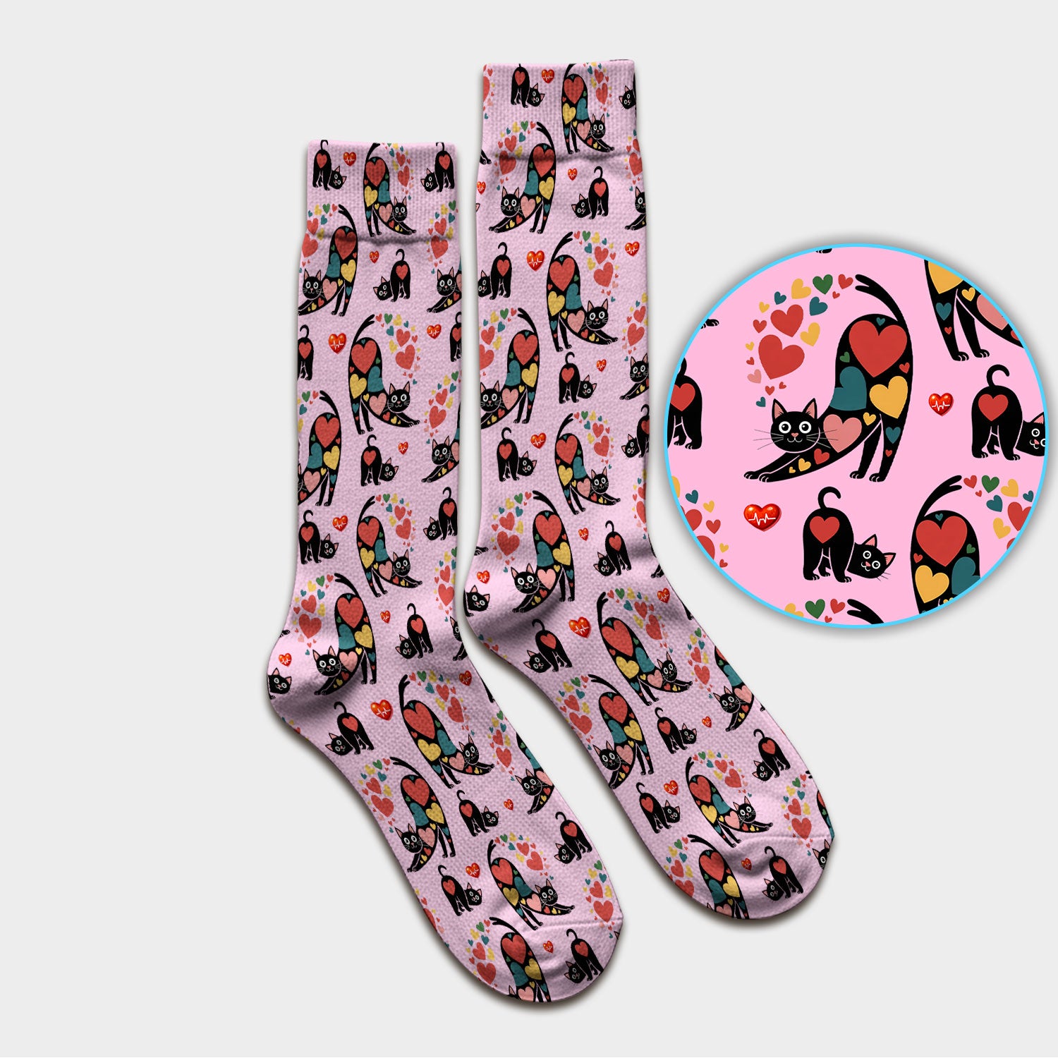 Playful Cat Valentine Heart Print Medical Socks, Socks for Nurse Doctor
