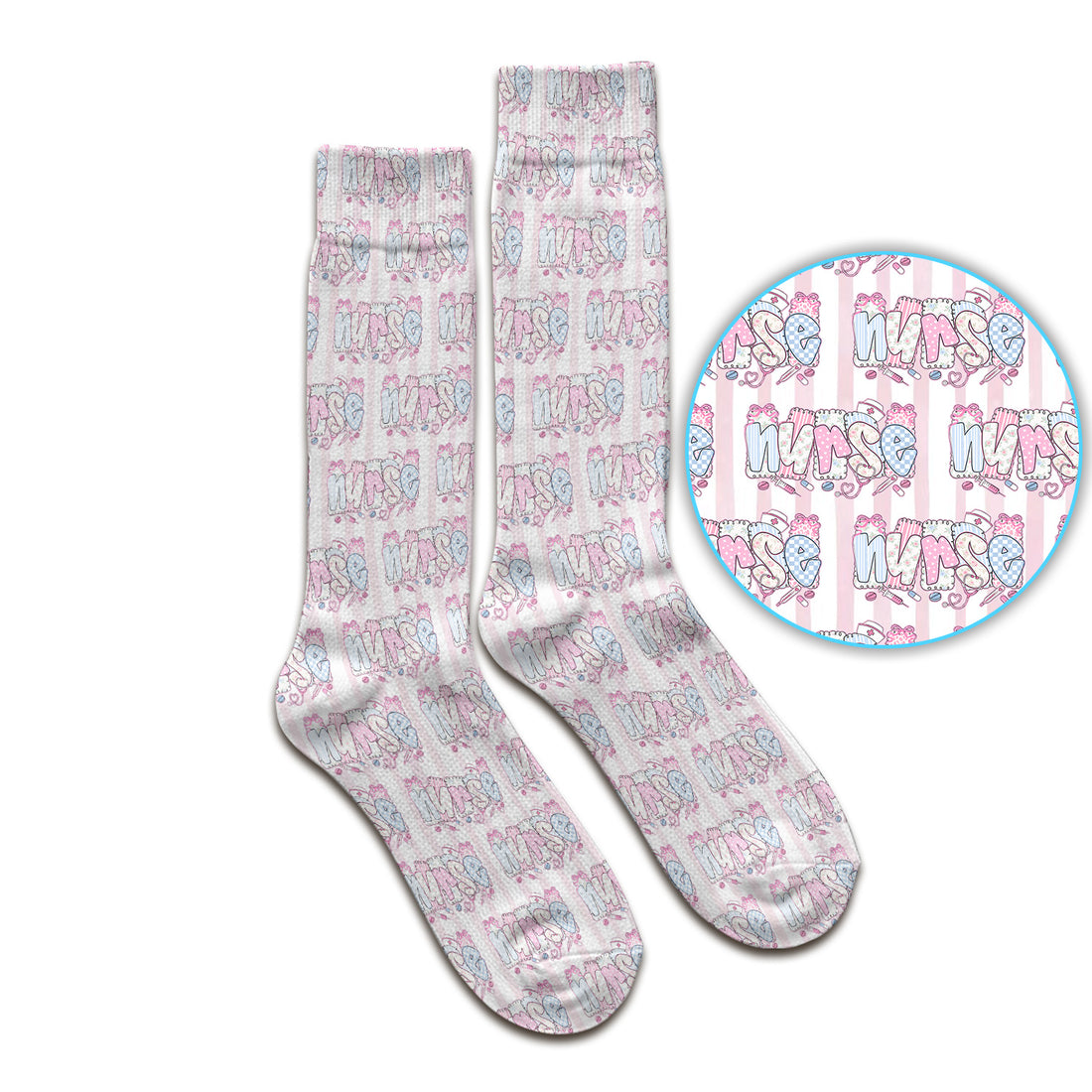 Cute Pastel Nurse Pattern Socks, Adult Socks for Men and Women