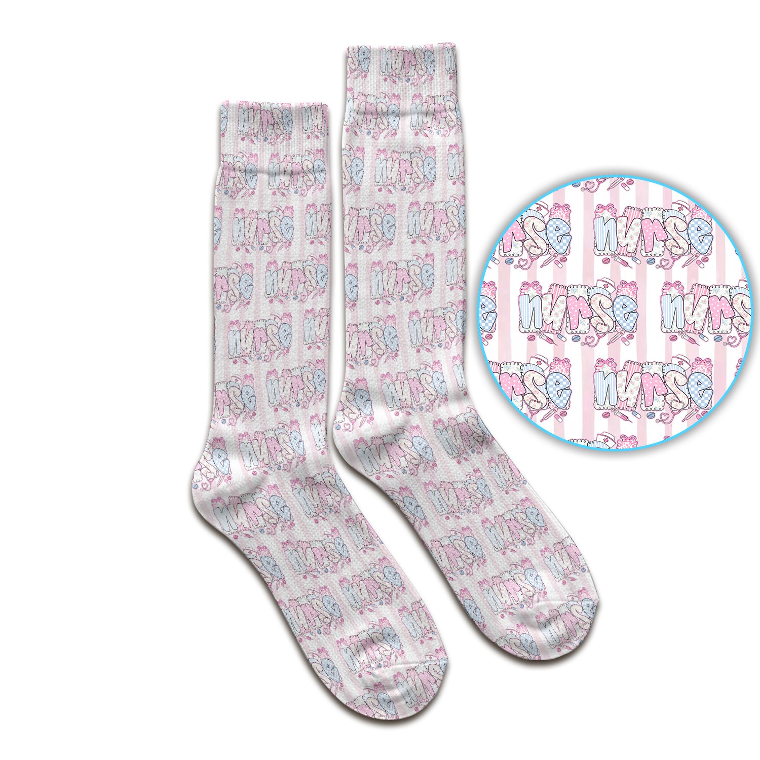 Cute Pastel Nurse Pattern Socks, Adult Socks for Men and Women