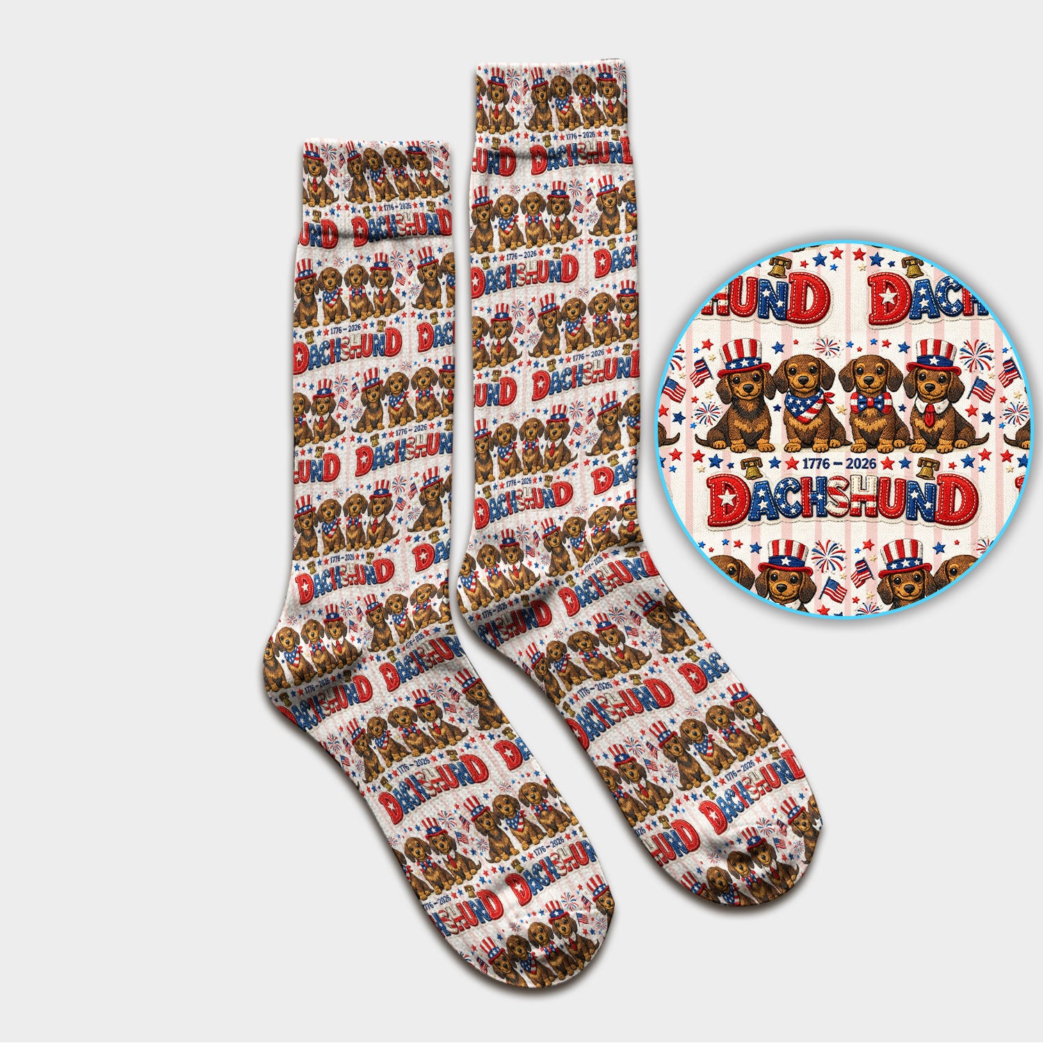 Patriotic Dachshund Fireworks Pattern Print Socks, Adult Socks for Men and Women