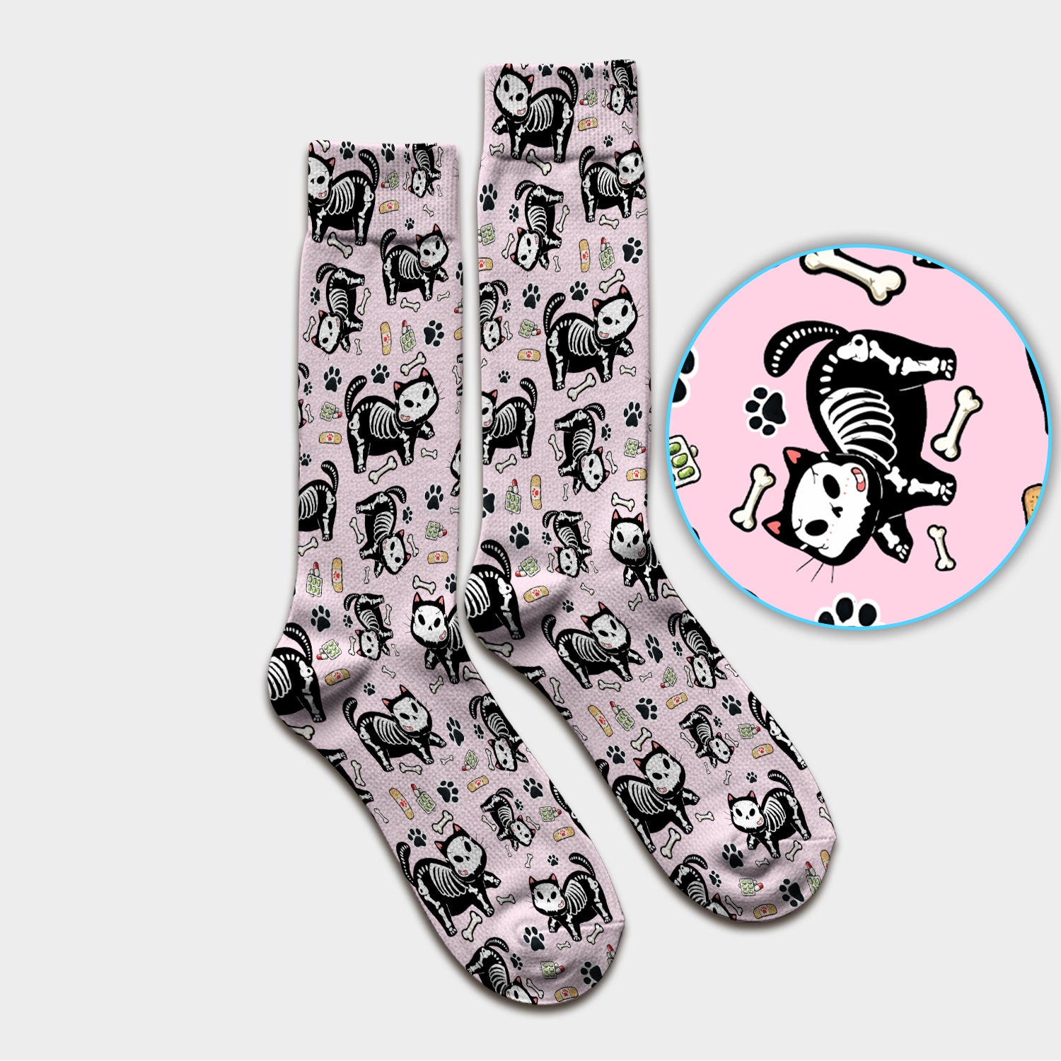 Skeleton Cat Medical Pattern Socks, Breathable Fabrics Medical Uniform