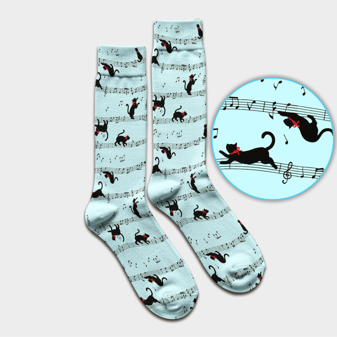 Cute Dancing Black Cat Music Staff Pattern Scrub Socks, Socks for Nurse Doctor