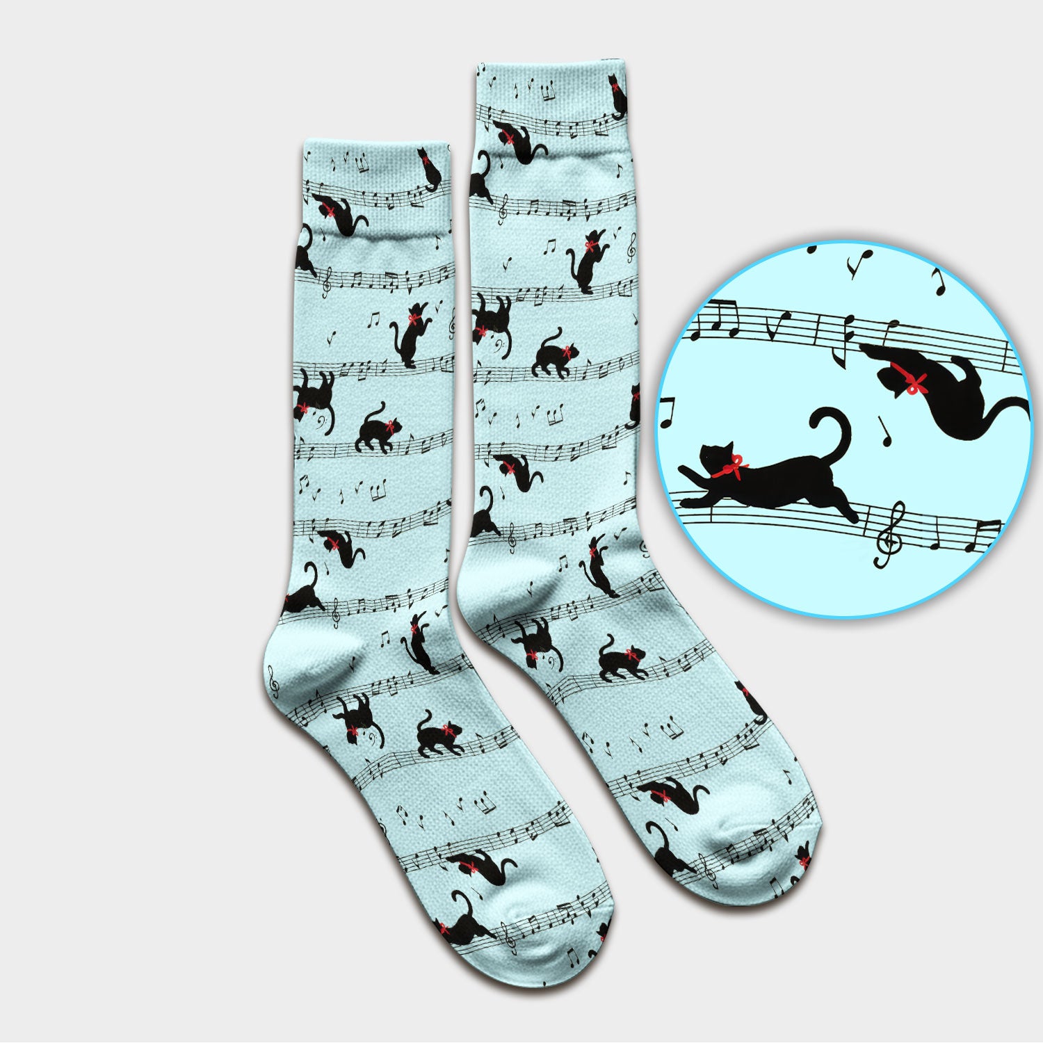 Cute Dancing Black Cat Music Staff Pattern Scrub Socks, Socks for Nurse Doctor