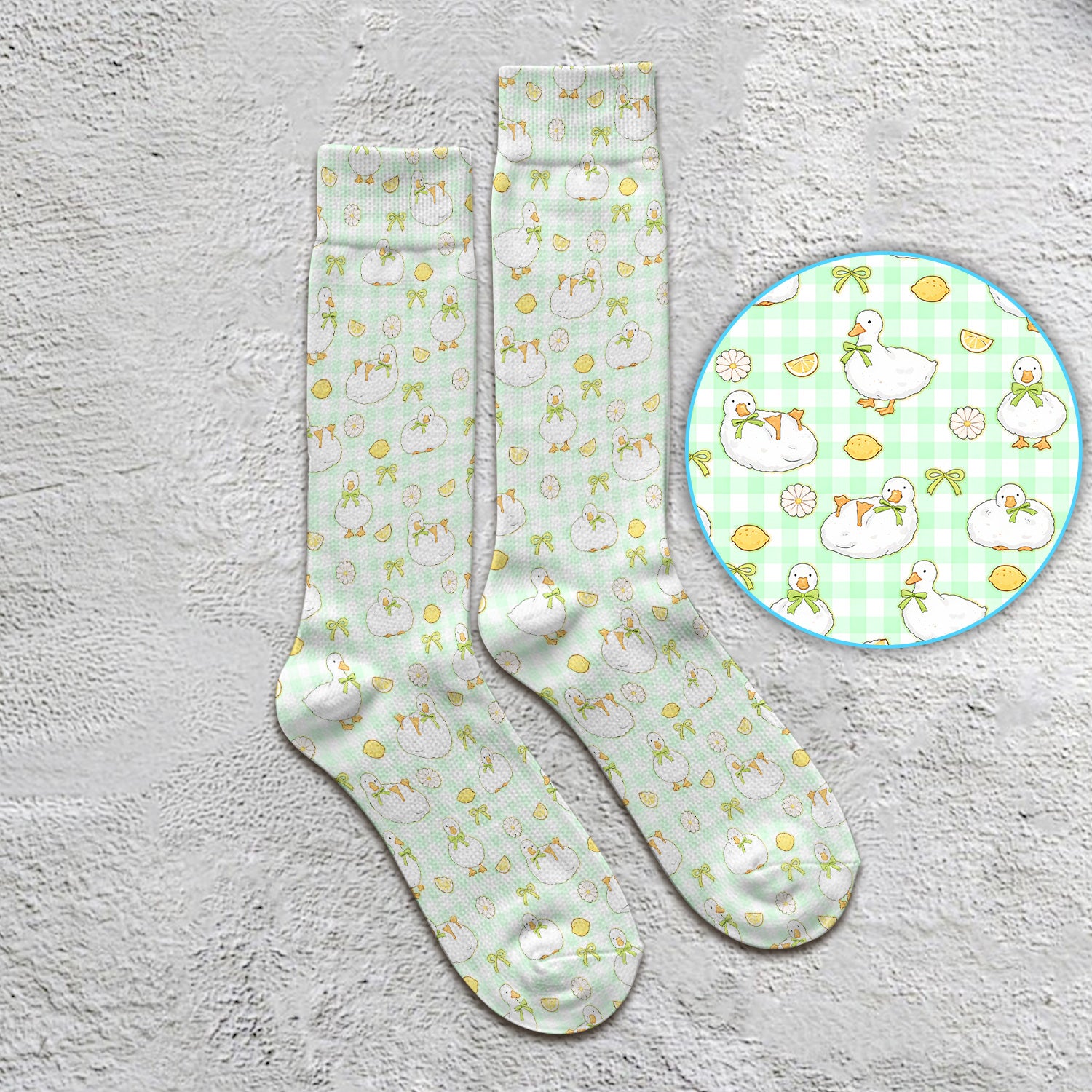 Adorable Ducks Lemon Daisy Pattern Socks, Socks for Nurse Doctor