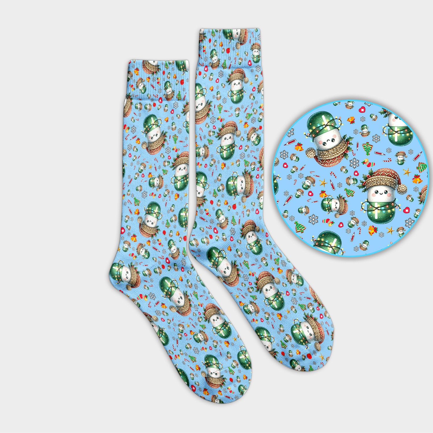 Pharmacy Tech Christmas Socks – Cute Green Snowman Print Nurse Outfit – Funny Holiday Medical Uniform for Pharmacists