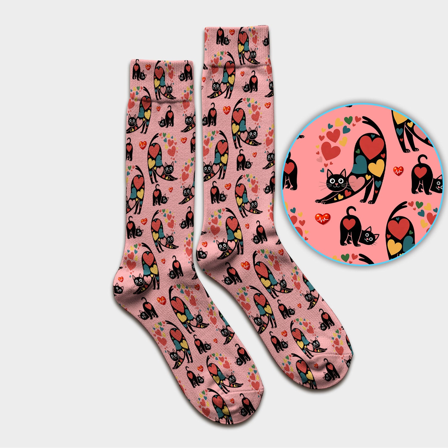Playful Cat Valentine Heart Print Medical Socks, Socks for Nurse Doctor